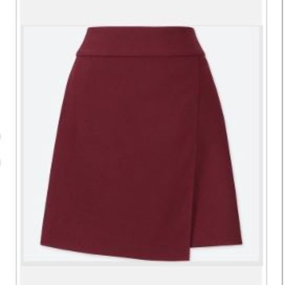 NWT Uniqlo High Waist Wrap Mini Skirt Size 0 Wine - Picture 1 of 7